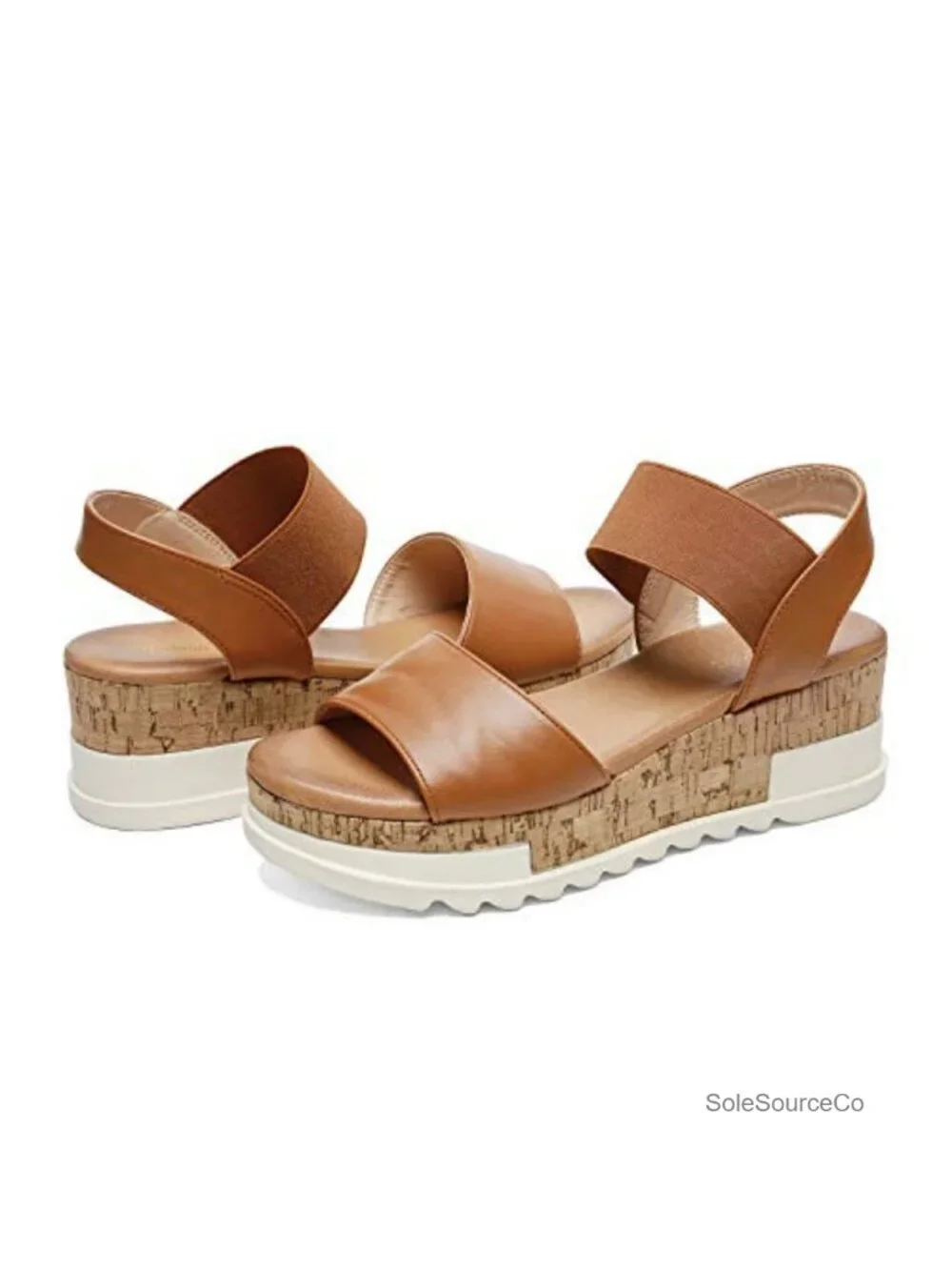 Faux Leather Wedge Platform Sandals, Open Toe, Elastic Strap, Cushioned, Summer